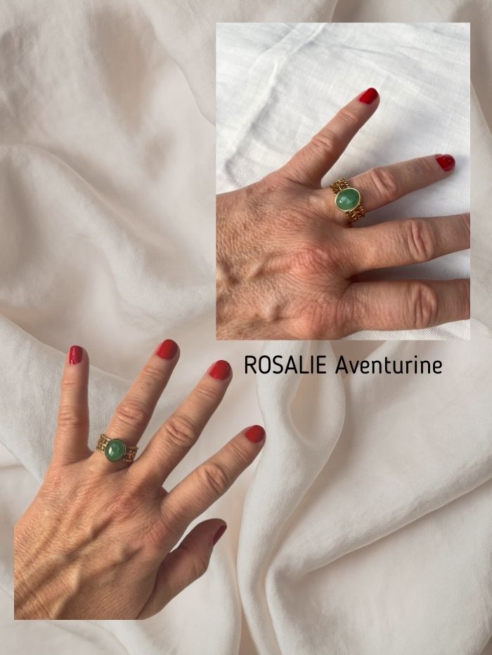 Bague ajustable en acier inoxydable doré et Aventurine - ROSALIE