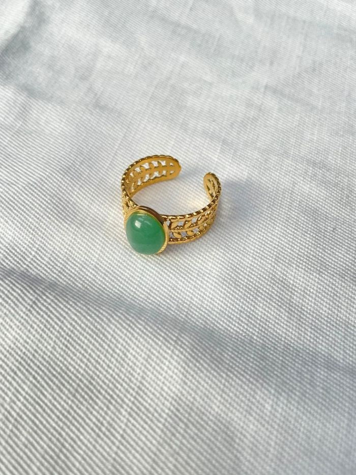 Bague ajustable en acier inoxydable doré et Aventurine - ROSALIE