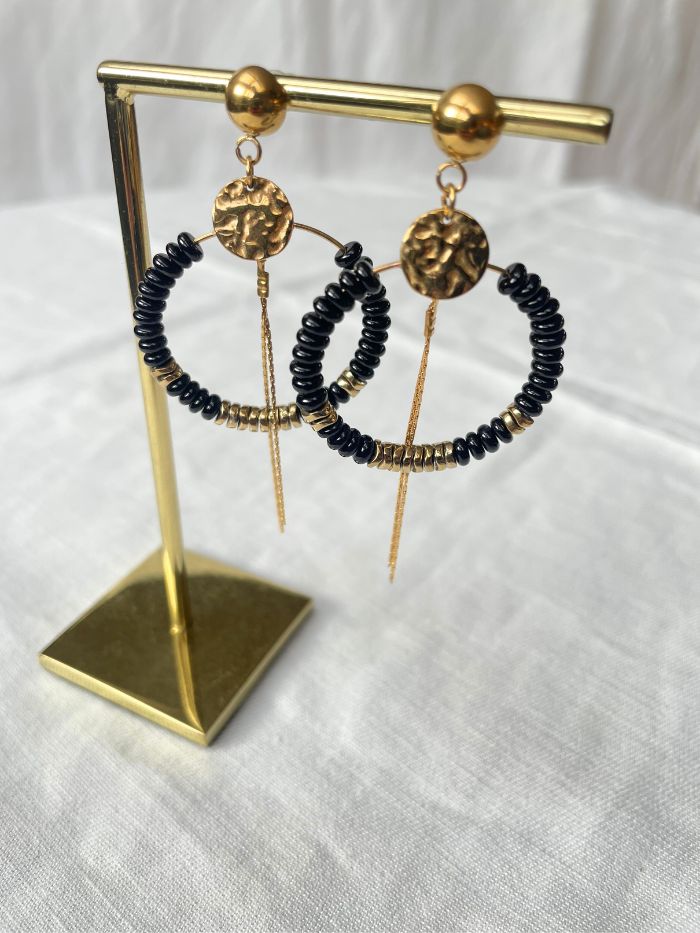 Boucles d'oreilles fantaisie dorées et noires - OLIVIA - Spinelle