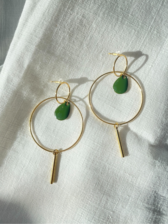 Boucles d'oreilles contemporaines dorées - LIVIA - Vert