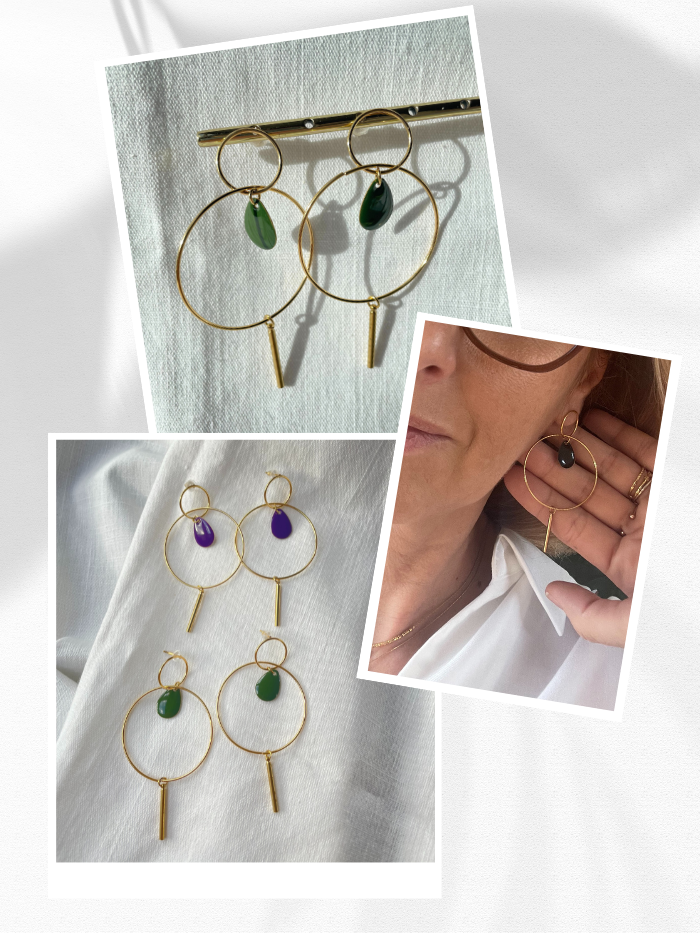 Boucles d'oreilles contemporaines dorées - LIVIA - Vert