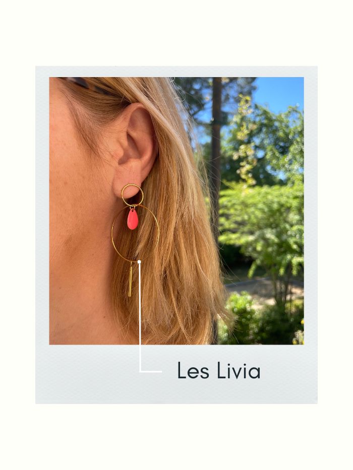 Boucles d'oreilles contemporaines dorées - LIVIA - Turquoise