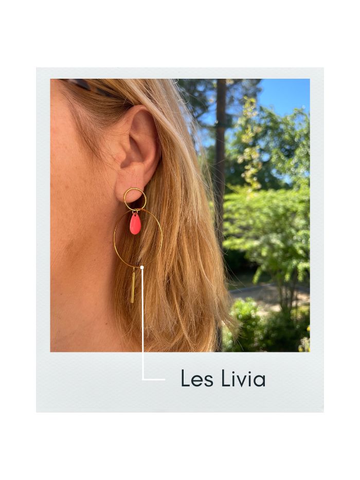 Boucles d'oreilles contemporaines dorées - LIVIA - Noir