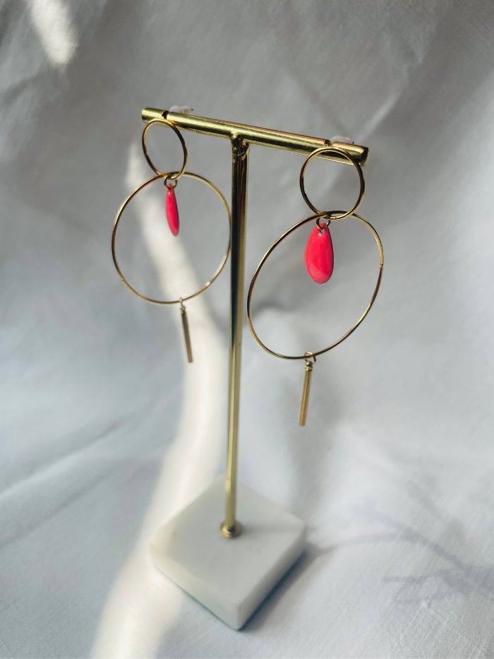 Boucles d'oreilles contemporaines dorées - LIVIA - Rose