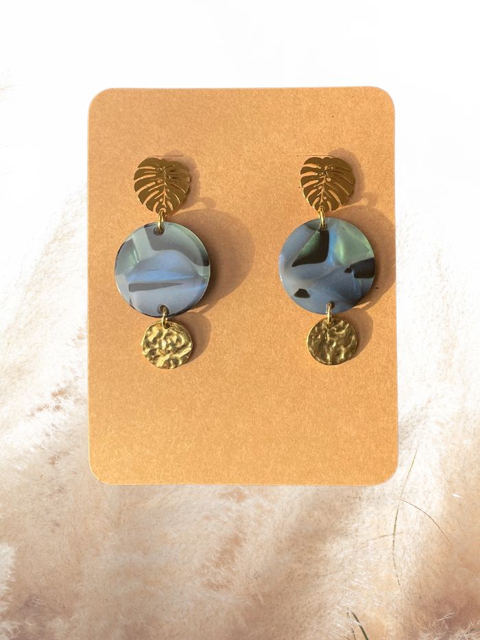 Boucles fantaisie bleu - vert - BELLA Feuille