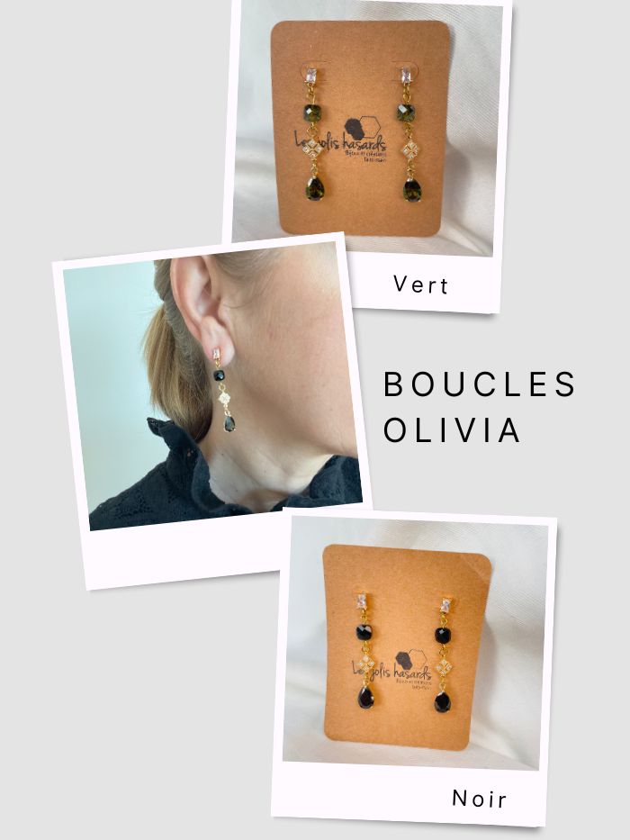 Boucles d'oreilles pendantes vertes et dorées - OLIVIA