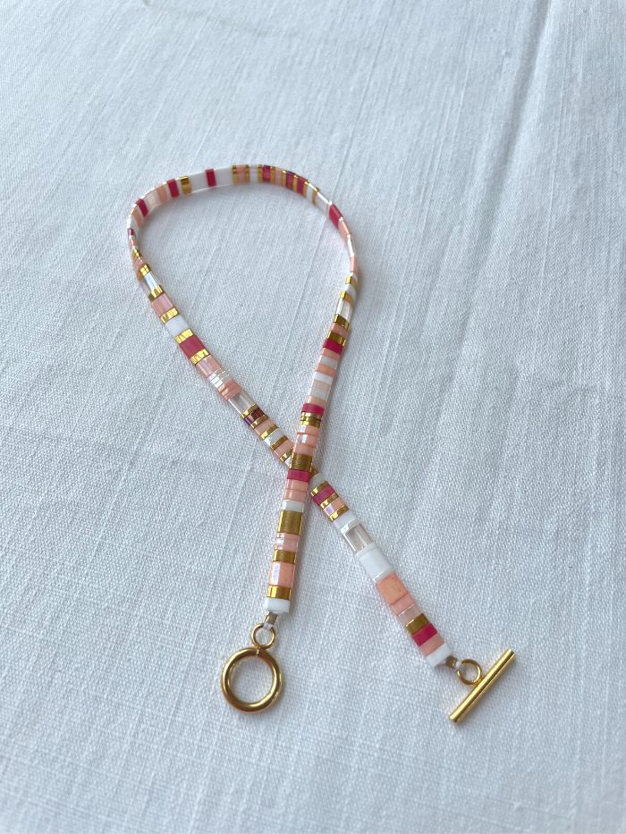 Bracelet 2 rangs en perles japonaises ROSE CORAIL - "DOUBLE VITAMINES" - version claire