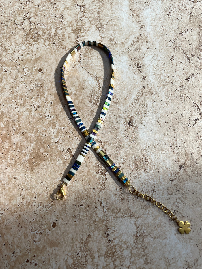 Bracelet 2 rangs en perles japonaises "DOUBLE VITAMINES" - Marinière Blanc et bleu