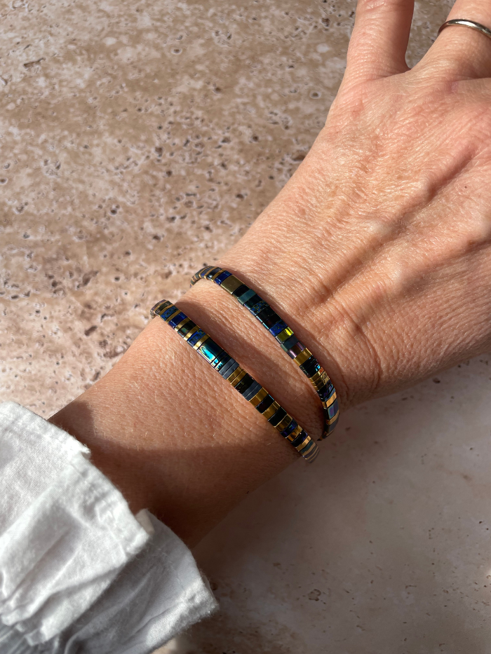 Bracelet 2 rangs en perles japonaises "DOUBLE VITAMINES" - Bleu foncé