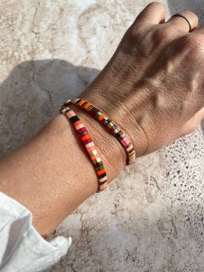 Bracelet 2 rangs en perles japonaises "DOUBLE VITAMINES" - Corail