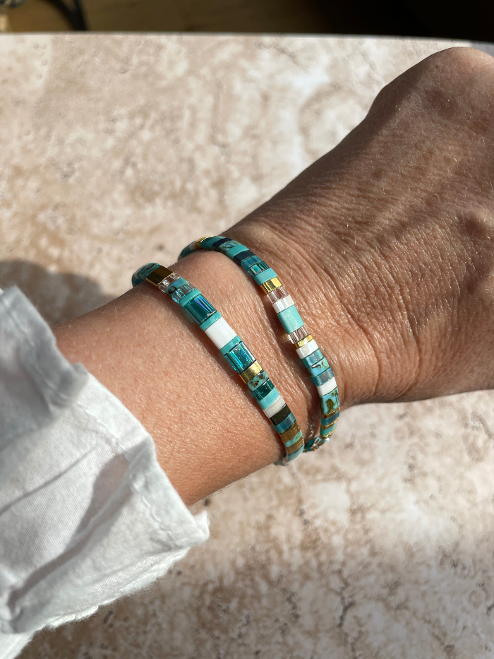 Bracelet 2 rangs en perles japonaises "DOUBLE VITAMINES" - Bleu Turquoise