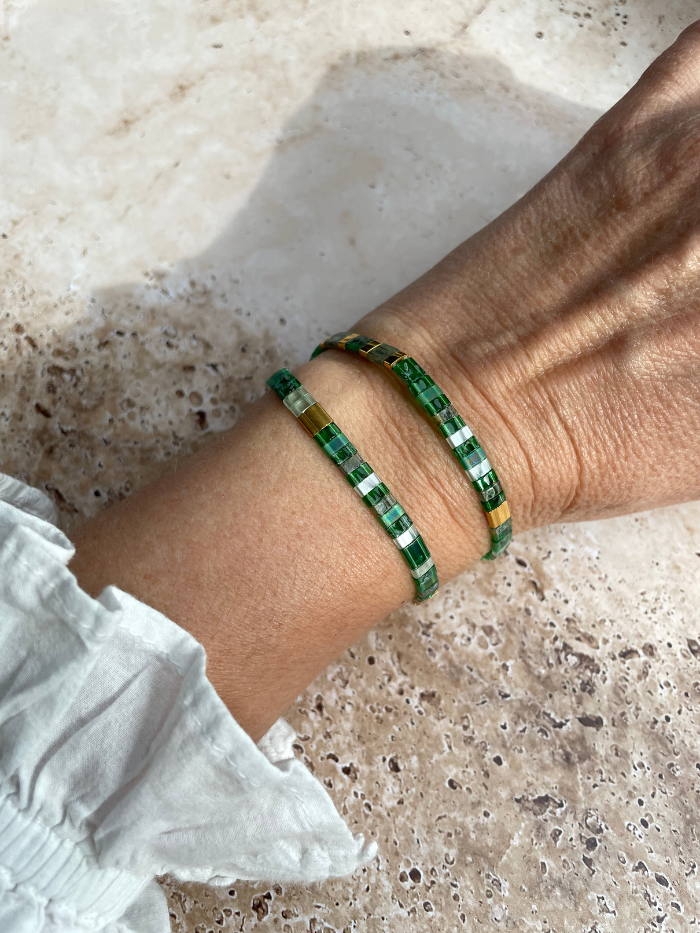 Bracelet 2 rangs en perles japonaises "DOUBLE VITAMINES" - Vert