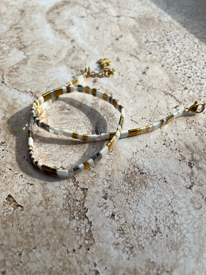 Bracelet 2 rangs en perles japonaises "DOUBLE VITAMINES" - Blanc