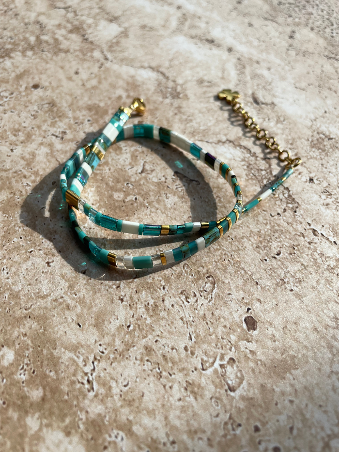 Bracelet 2 rangs en perles japonaises "DOUBLE VITAMINES" - Bleu Turquoise