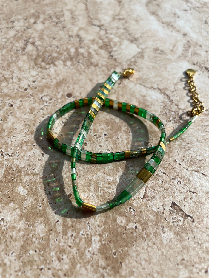 Bracelet 2 rangs en perles japonaises "DOUBLE VITAMINES" - Vert