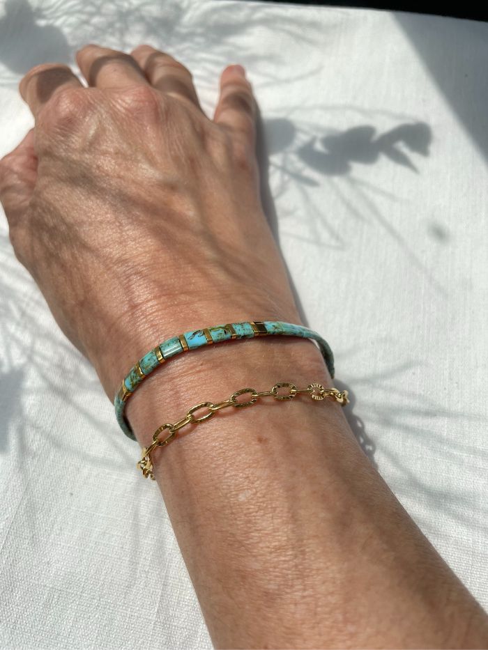 Bracelet double rang doré et turquoise - VITAMINES DUO - Turquoise