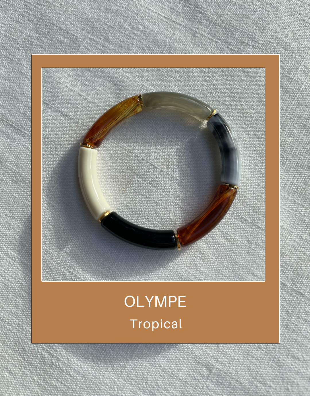 Bracelet tendance perles tubes camel et noir - OLYMPE Tropical