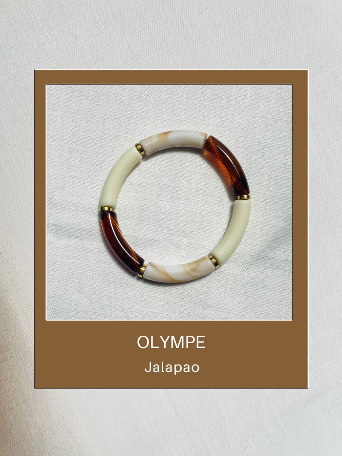Bracelet tendance perles tubes camel et sable - OLYMPE Jalapao