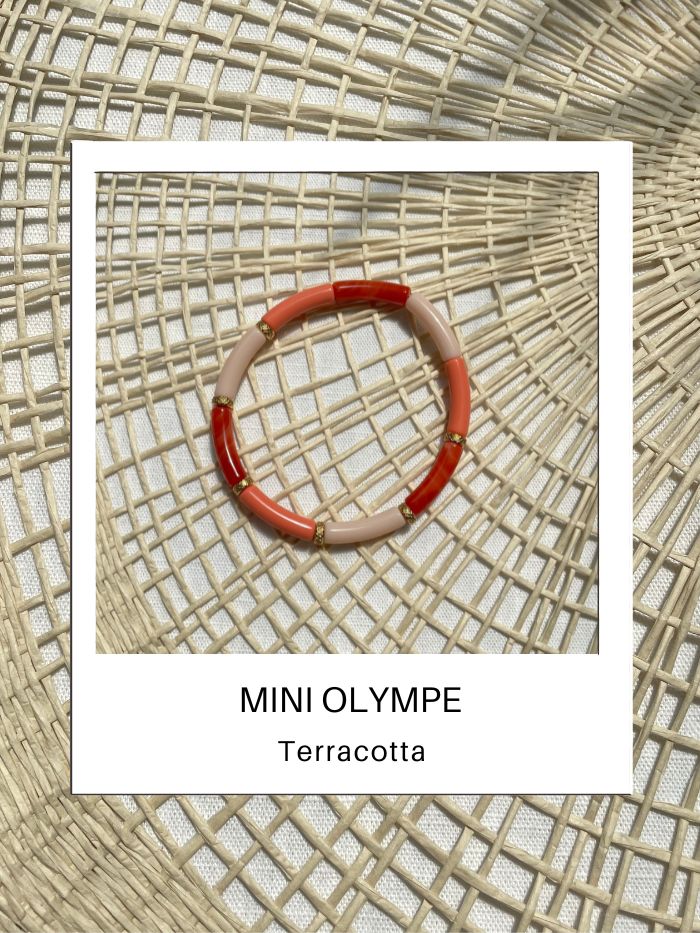 Bracelet tendance perles tubes corail et orange - MINI OLYMPE Terracotta