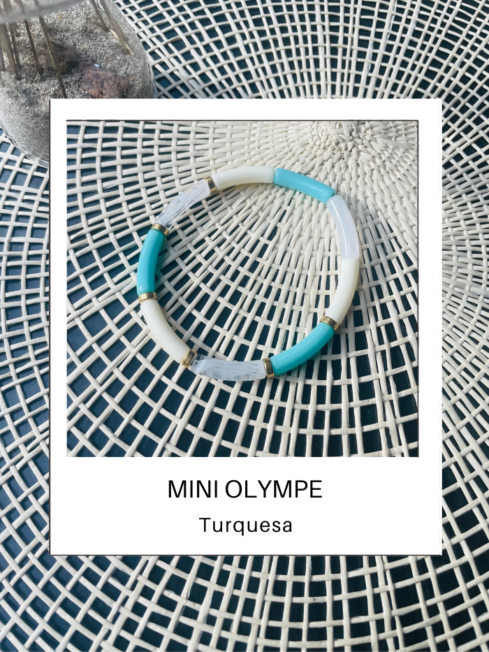Bracelet tendance perles tubes turquoise et blanches - MINI OLYMPE "Turquesa"