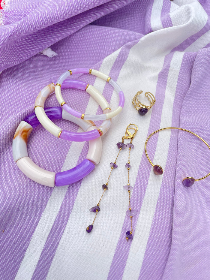 Bracelet tendance perles tubes parme violet - OLYMPE Parme