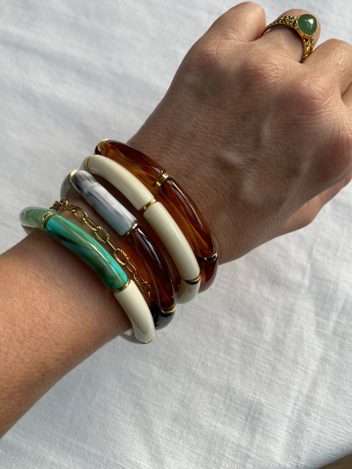 Bracelet tendance perles tubes Turquoise Kaki Ivoire - OLYMPE Atlantico