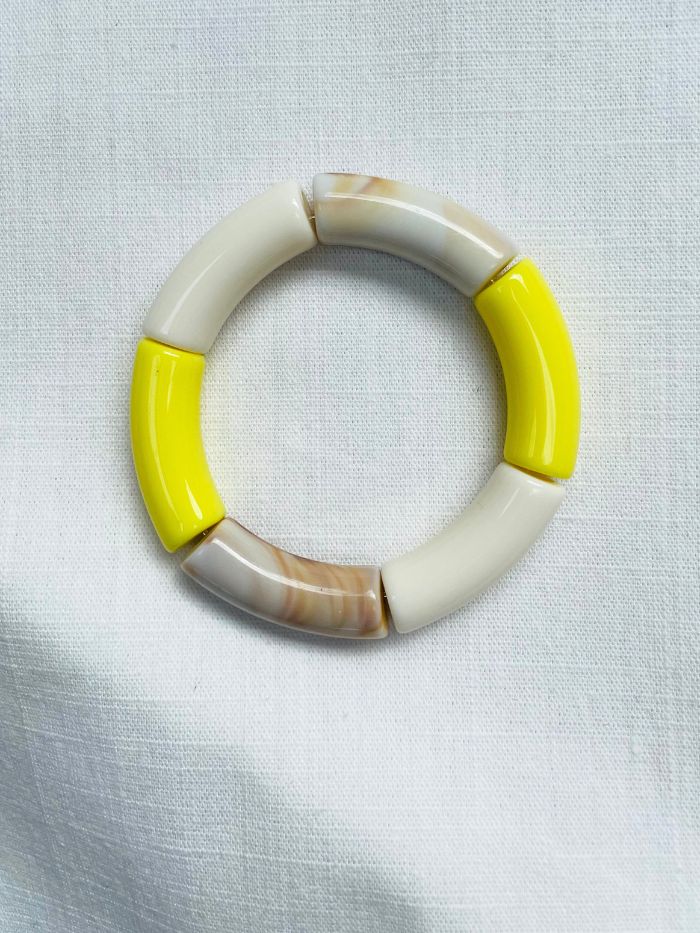 Bracelet perles tubes jaunes - OLYMPIA Citron