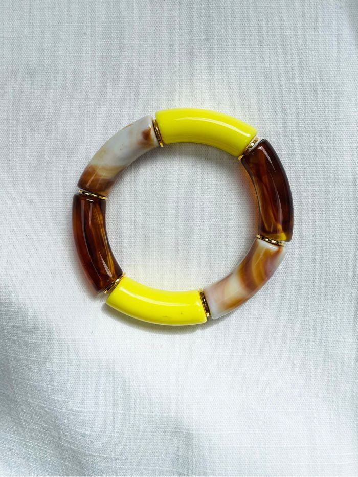 Bracelet perles tubes jaunes et camel - OLYMPIA Citronnade