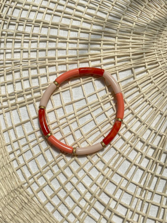 Bracelet tendance perles tubes corail et orange - MINI OLYMPE Terracotta