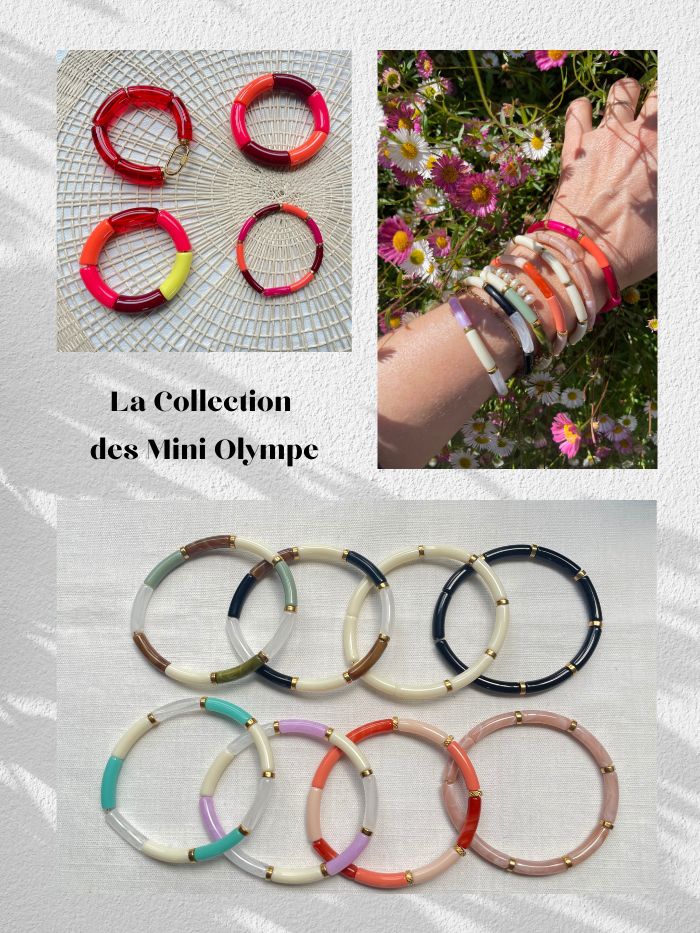 Bracelet tendance perles tubes corail et orange - MINI OLYMPE Terracotta