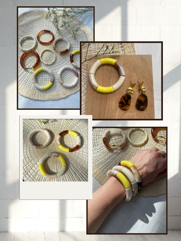 Bracelet perles tubes jaunes - OLYMPIA Citron