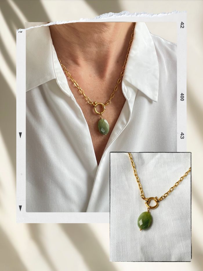 Collier à maillons dorés et pierre Peridot - LOU