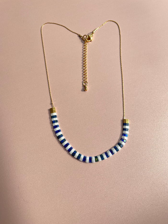 Collier perles japonaises VITAMINES - Bleu et blanc