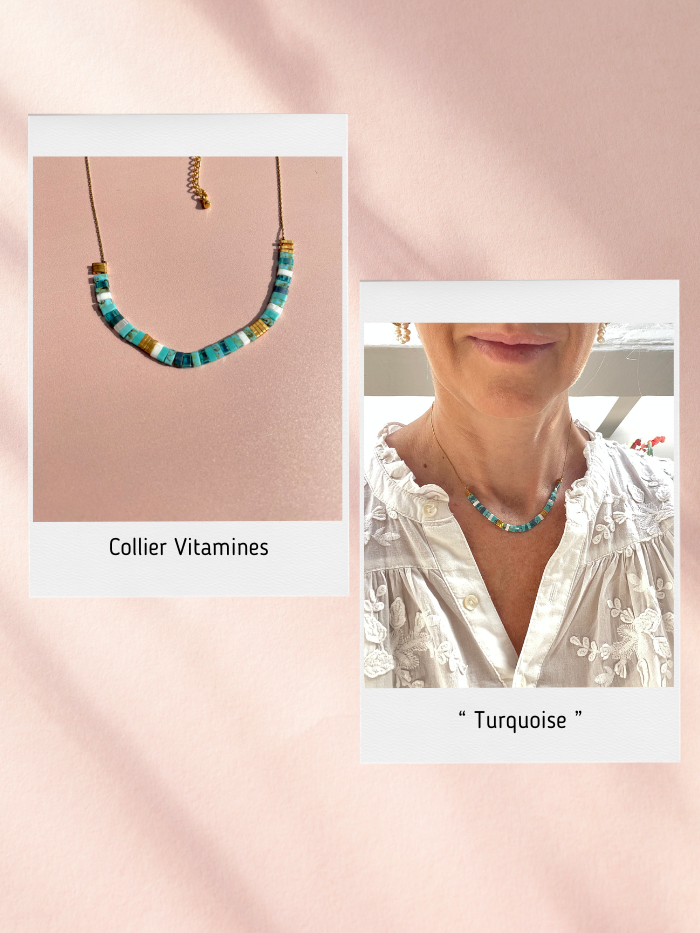 Collier perles japonaises VITAMINES - Turquoise