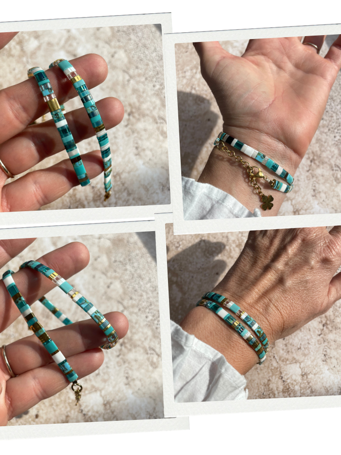 Bracelet 2 rangs en perles japonaises "DOUBLE VITAMINES" - Bleu Turquoise