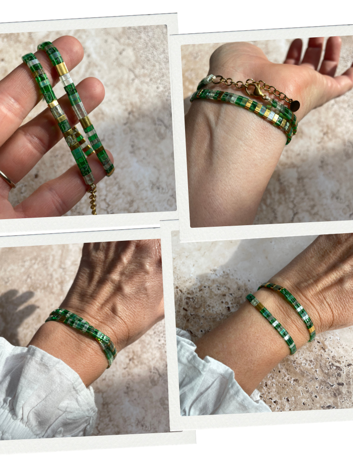 Bracelet 2 rangs en perles japonaises "DOUBLE VITAMINES" - Vert