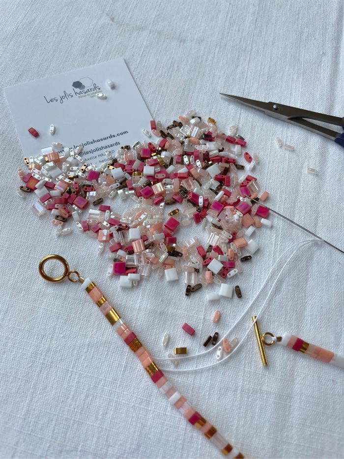 Bracelet 2 rangs en perles japonaises ROSE CORAIL - "DOUBLE VITAMINES" - version claire