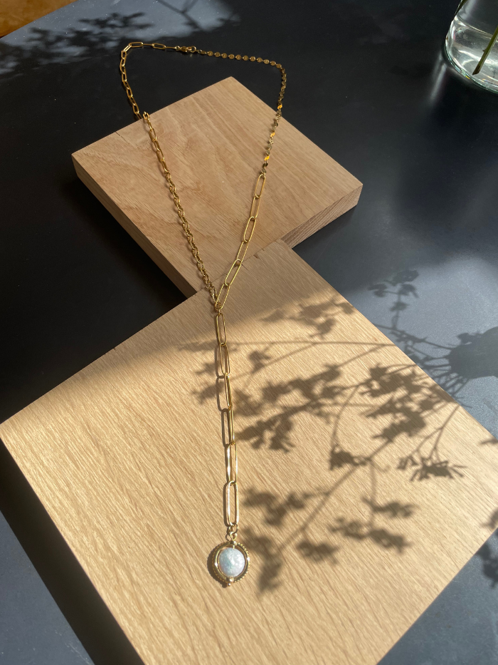 Collier Sautoir femme doré avec pendentif perles d'eau douce - MINA