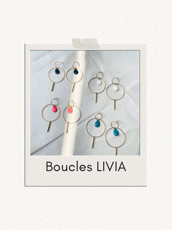 Collier fantaisie tricolore - LIVIA - Rose Turquoise Blanc
