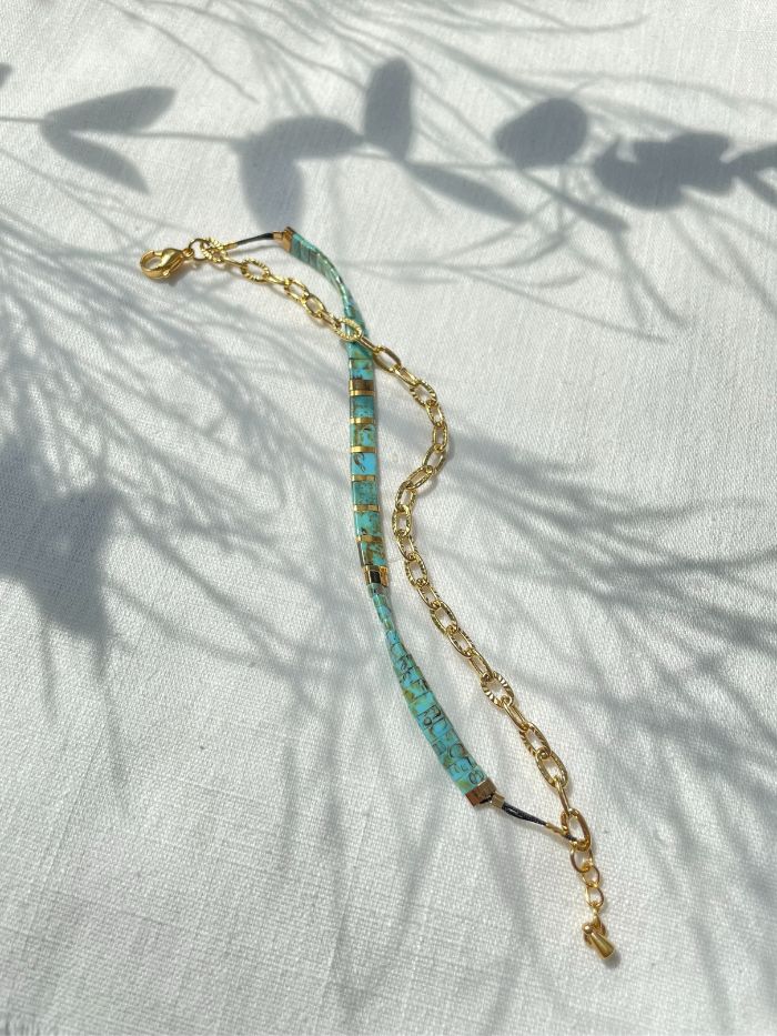 Bracelet double rang doré et turquoise - VITAMINES DUO - Turquoise