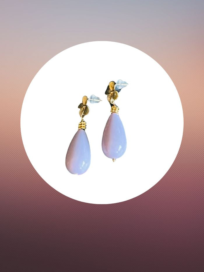 Boucles d'oreilles fleurs dorées et perle poire- FIORA - Blanc Marine Parme