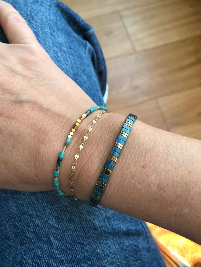Bracelet trois rangs bleu doré - TRIO VITAMINES - Cobalt – Les