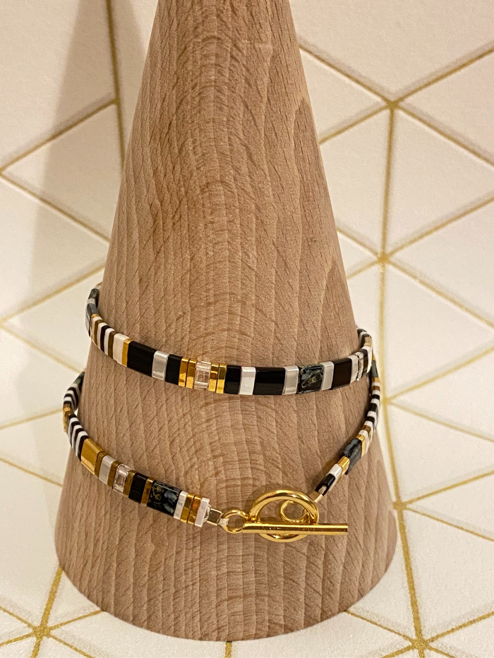 Bracelet 2 rangs en perles japonaises NOIR "DOUBLE VITAMINES"