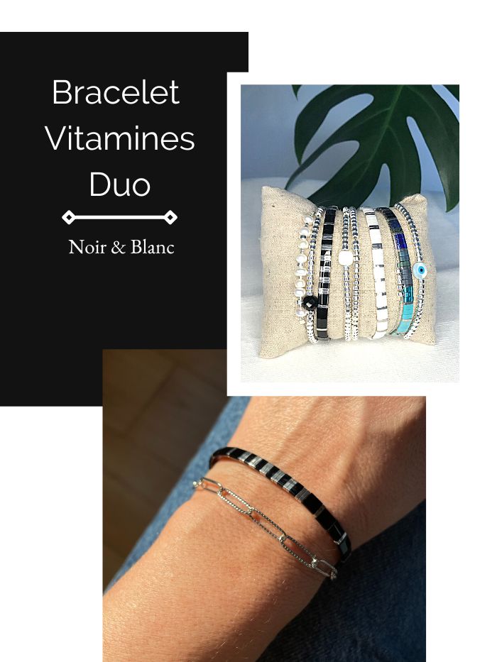 Bracelet double rang argenté - VITAMINES DUO - Noir