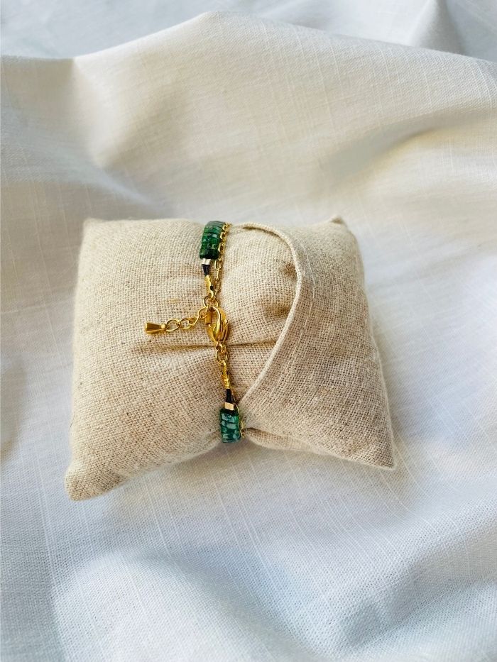Bracelet double rang doré et vert - VITAMINES DUO - Menthe