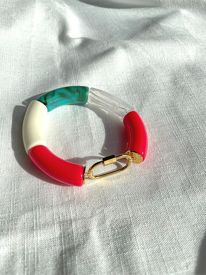 Bracelet perles tubes OLYMPIA FLUO avec cadenas - PARATY