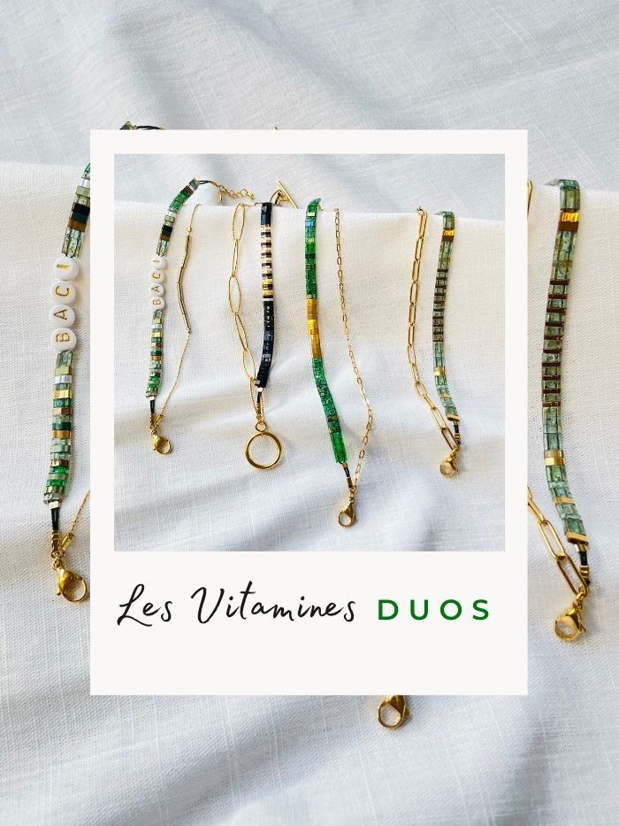 Bracelet double rang doré et vert clair - VITAMINES DUO - Amande