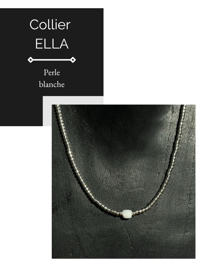 Collier perles argentées et sa perle blanche - ELLA