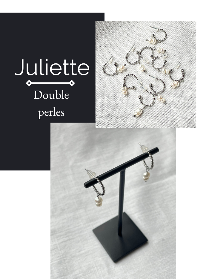 Mini créoles argentées Juliette - DOUBLE PERLES